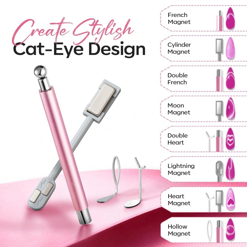modelones Cat Eye Gel Polish Nail Magnet, 3-in-1 Cat Eye Magnet Pen & Heart-Shaped for Nail Art Tool Cylindrical & Ball &Hole &Lightning Magnet, Multi-Effect Magnets for Cateye Gel Polish DIY Salon - Image 5