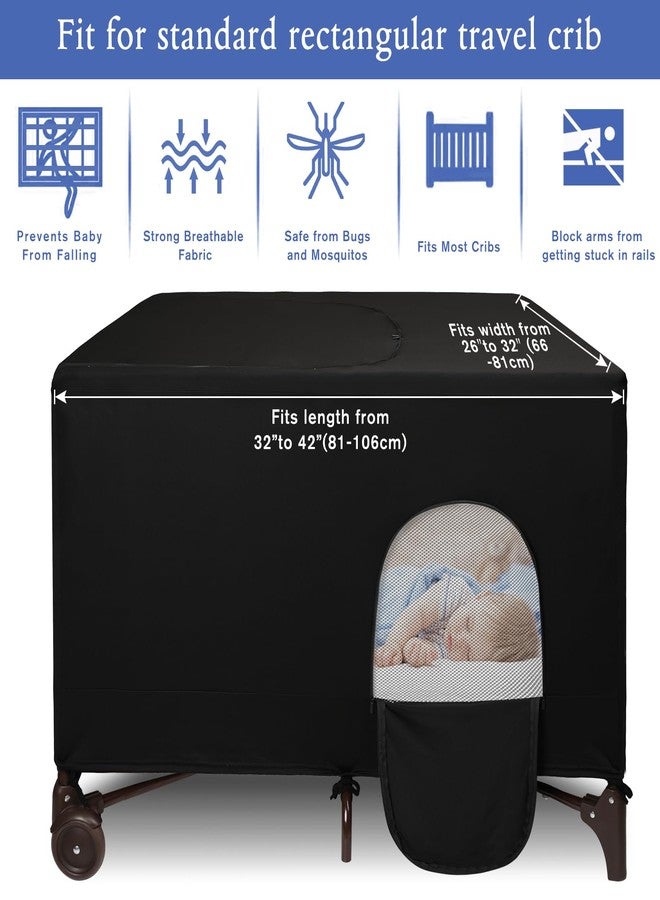 Dofilachy Blackout Cover for Pack N Play - Crib Blackout Cover Tent - Canopy Cover - Breathable Travel Crib Tent - Portable Stretchy Blackout Tent (Black) - Image 4