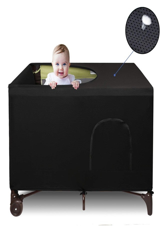 Dofilachy Blackout Cover for Pack N Play - Crib Blackout Cover Tent - Canopy Cover - Breathable Travel Crib Tent - Portable Stretchy Blackout Tent (Black) - Image 1