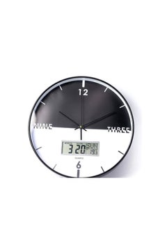 New Style modern decorative round quartz wall clock large analoge display with LED digital display half black half white battery operated for homes and offices 30Cm - ck23