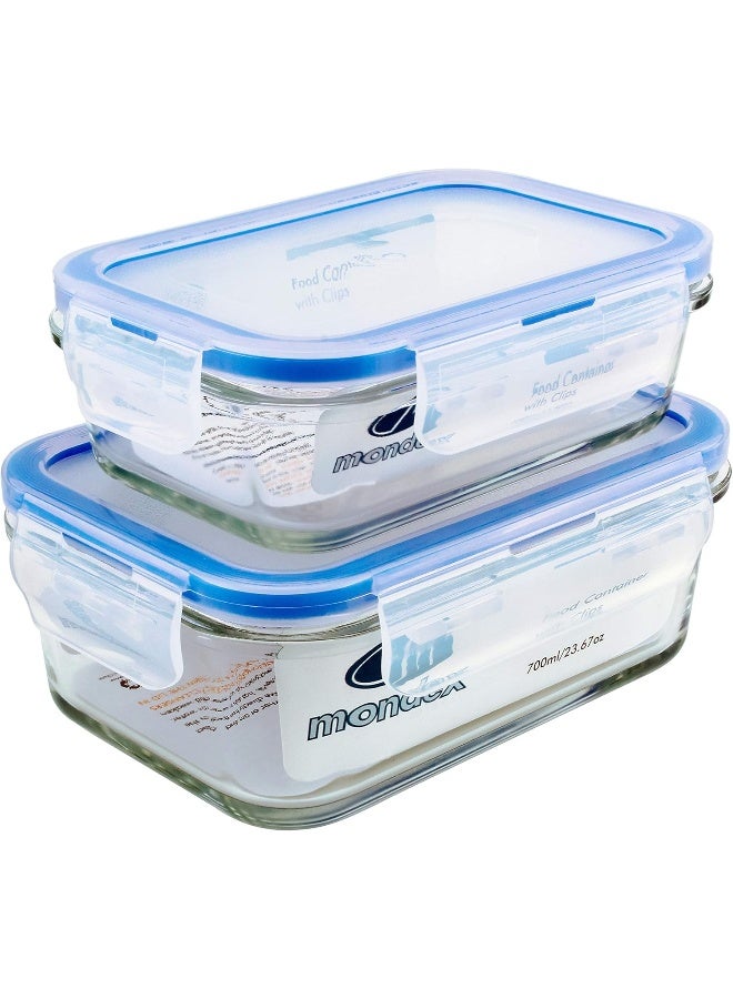 Mondex Cmn0094-96 2 Pieces Food Storage Container With Lid, Blue, 350 Ml/700 Ml, Rectangle, Glass - Image 1