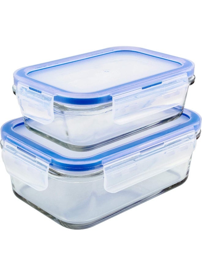 Mondex Cmn0094-96 2 Pieces Food Storage Container With Lid, Blue, 350 Ml/700 Ml, Rectangle, Glass - Image 2