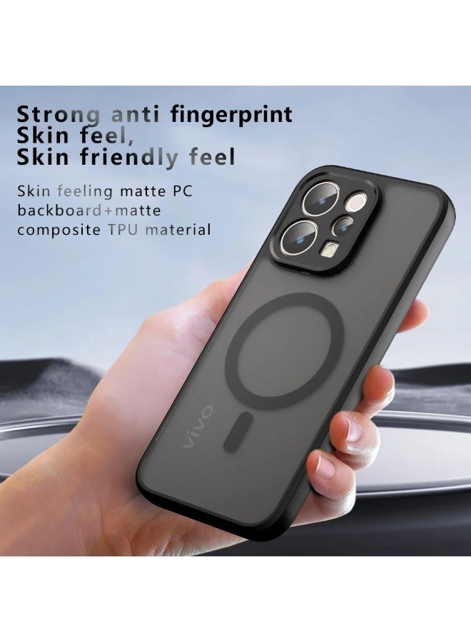 عام غطاء مغناطيسي متوافق مع Vivo V70، غطاء أسود شفاف غير لامع بملمس صقيل مقاوم للاصفرار، مع حماية بأكياس هوائية، غطاء خلفي واقٍ بحواف PC+TPU مضادة للصدمات. - Image 3