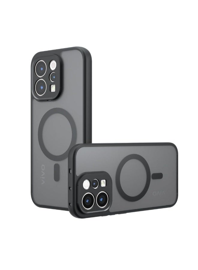 عام غطاء مغناطيسي متوافق مع Vivo V70، غطاء أسود شفاف غير لامع بملمس صقيل مقاوم للاصفرار، مع حماية بأكياس هوائية، غطاء خلفي واقٍ بحواف PC+TPU مضادة للصدمات. - Image 1