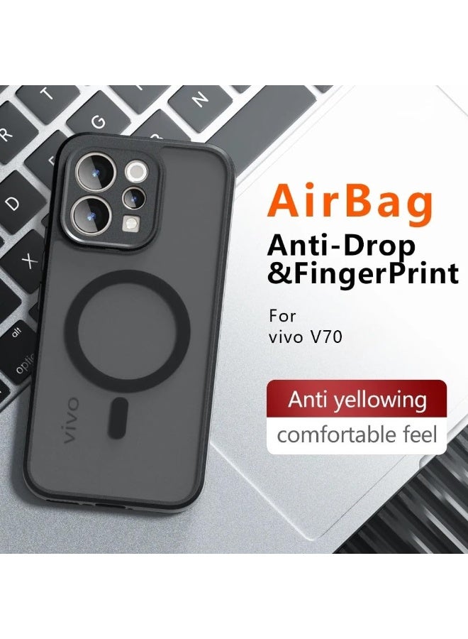 عام غطاء مغناطيسي متوافق مع Vivo V70، غطاء أسود شفاف غير لامع بملمس صقيل مقاوم للاصفرار، مع حماية بأكياس هوائية، غطاء خلفي واقٍ بحواف PC+TPU مضادة للصدمات. - Image 2