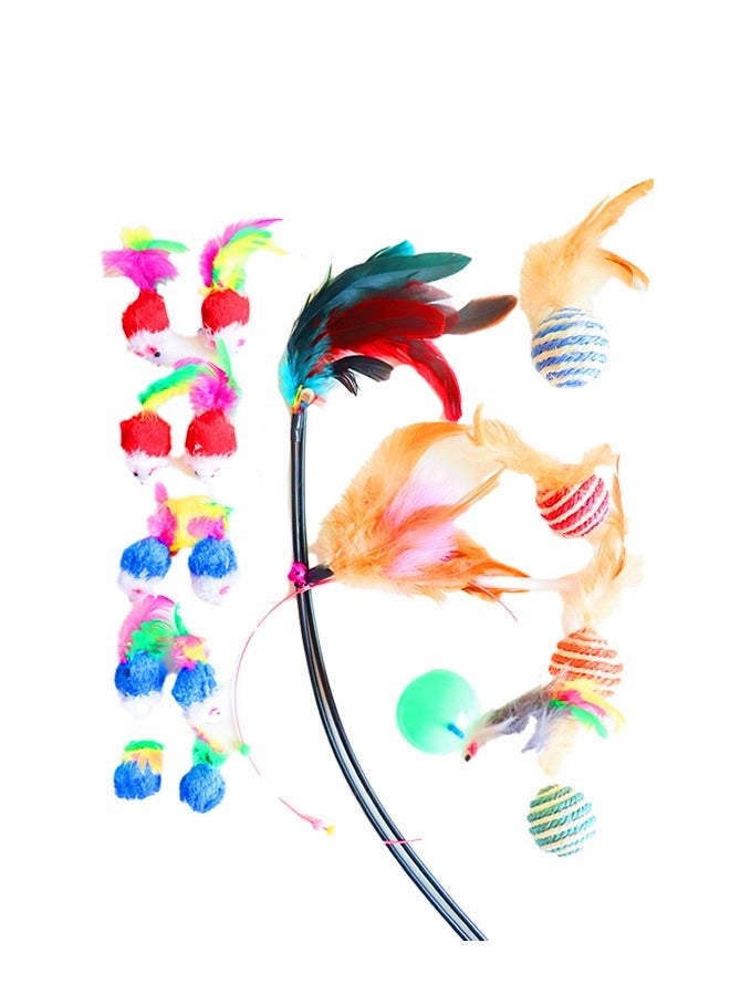 17 pcs Cat Toy Roller Tumbler Mouse Cat Toy Kitten Indoor Sports Interactive Cat Stick Kitten Feather Mouse Toy Assortments for Variety Interactive Kitten Toys for Bored Indoor Cats Chase and Exercise, Cat Feather Teaser Fluffy Mouse Crinkle Balls Fuzzy Ball - Image 1
