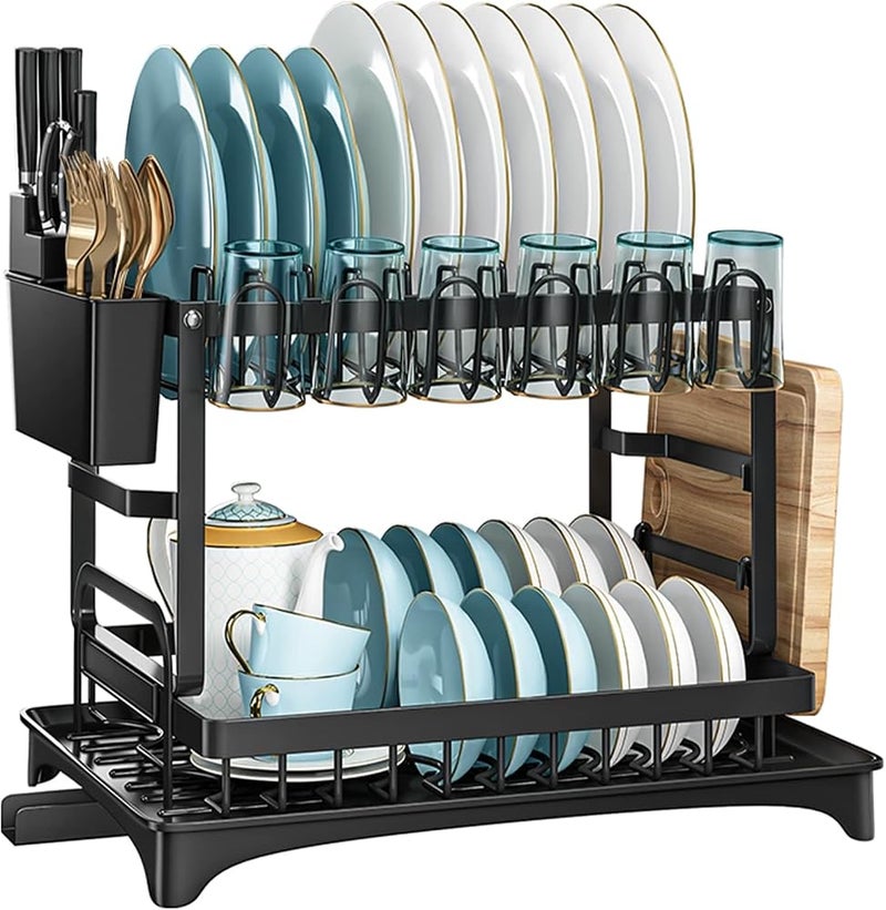 BPA Dish Rack Dish Drainer Storage Rack Organizer with Utensil Holder for Air Dry Drain Board, Kitchen Plate Cup Dish Drying Rack Tray Holder Cutlery Cup Holder for Kitchen Counter Top - Image 1