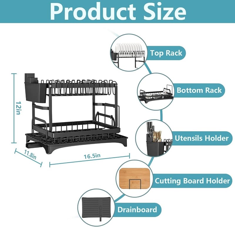 BPA Dish Rack Dish Drainer Storage Rack Organizer with Utensil Holder for Air Dry Drain Board, Kitchen Plate Cup Dish Drying Rack Tray Holder Cutlery Cup Holder for Kitchen Counter Top - Image 2