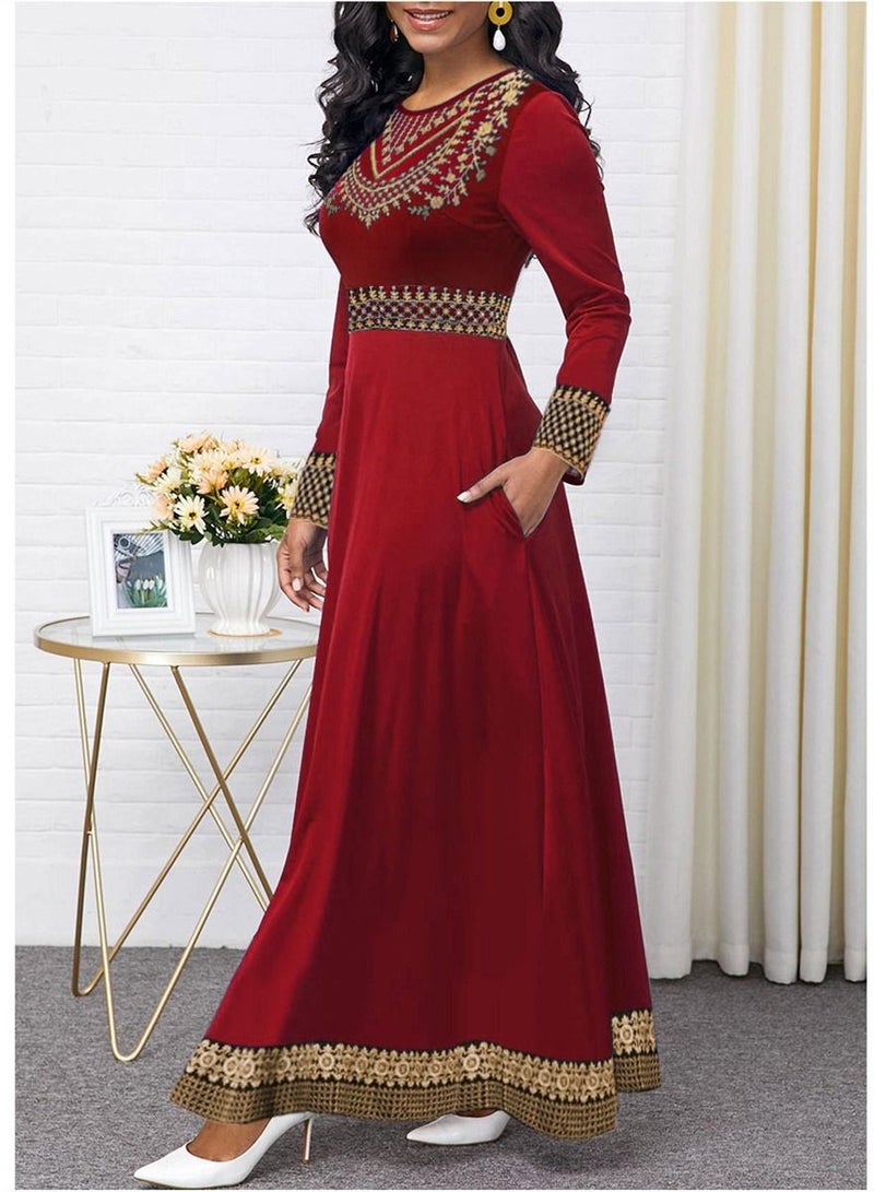 Fashionable Dress With High Waist And Long Sleeve Red
