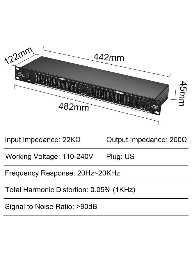 Generic EQ-215 Dual Channel 15-Band Equalizer 1U Rack Mount 2-channel Stereo Graphic Equalizer  - Image 3