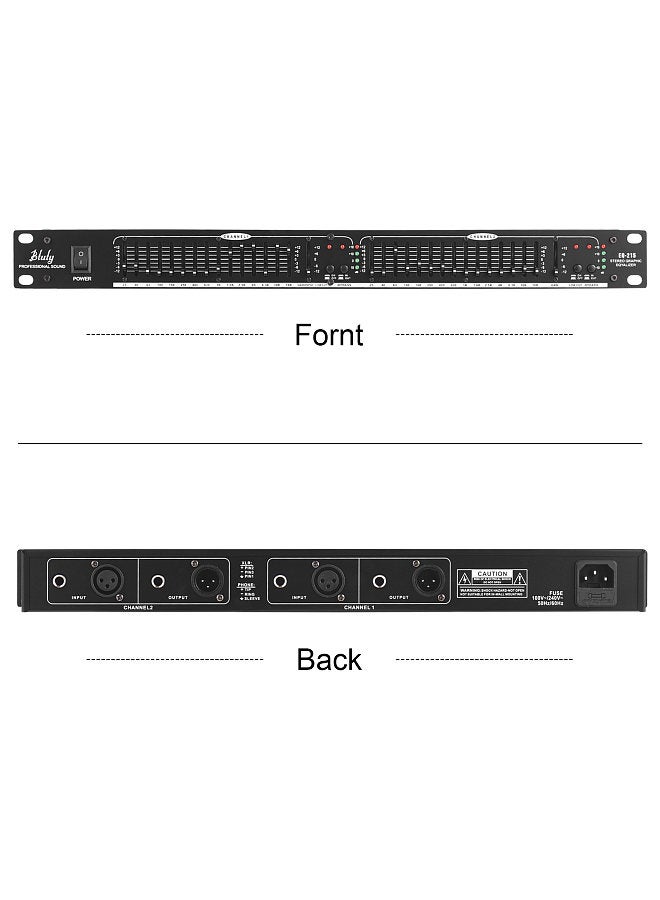Generic EQ-215 Dual Channel 15-Band Equalizer 1U Rack Mount 2-channel Stereo Graphic Equalizer  - Image 4