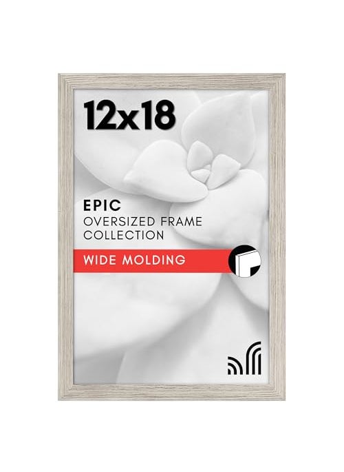 Americanflat Americanflat 12x18 Poster Frame with Polished Plexiglass  Wide Picture Frames Made of Engineered Wood for Vertical or Horizontal Wall Display  Epic Collection  Driftwood 