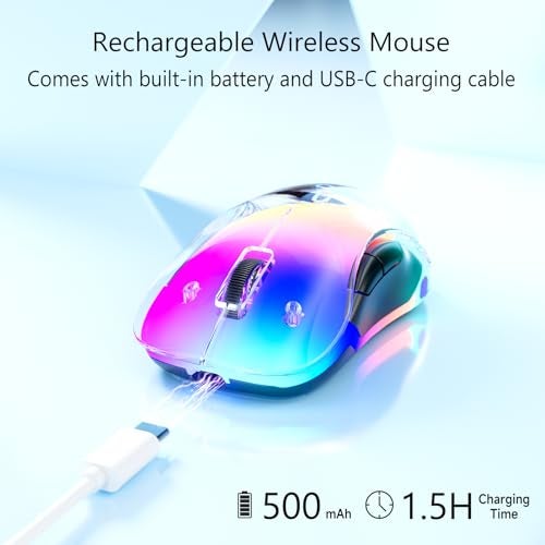 memzuoix 2.4G Wireless Mouse with Customizable Cover & 9-Color LED - Rechargeable Ergonomic, 1200 DPI, 5 Buttons, USB Receiver for PC/Mac - White - Image 4