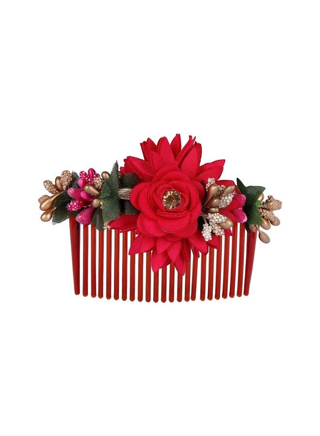 ACCESSHER Multicolor Pack Of 3 Acrylic Comb Indo Western Fancy Hair Clip/Side Pin/Comb Pin/Jooda Pin Hair Accessories With Cloth Flower For Women And Girls Pack Of 3 - Image 4