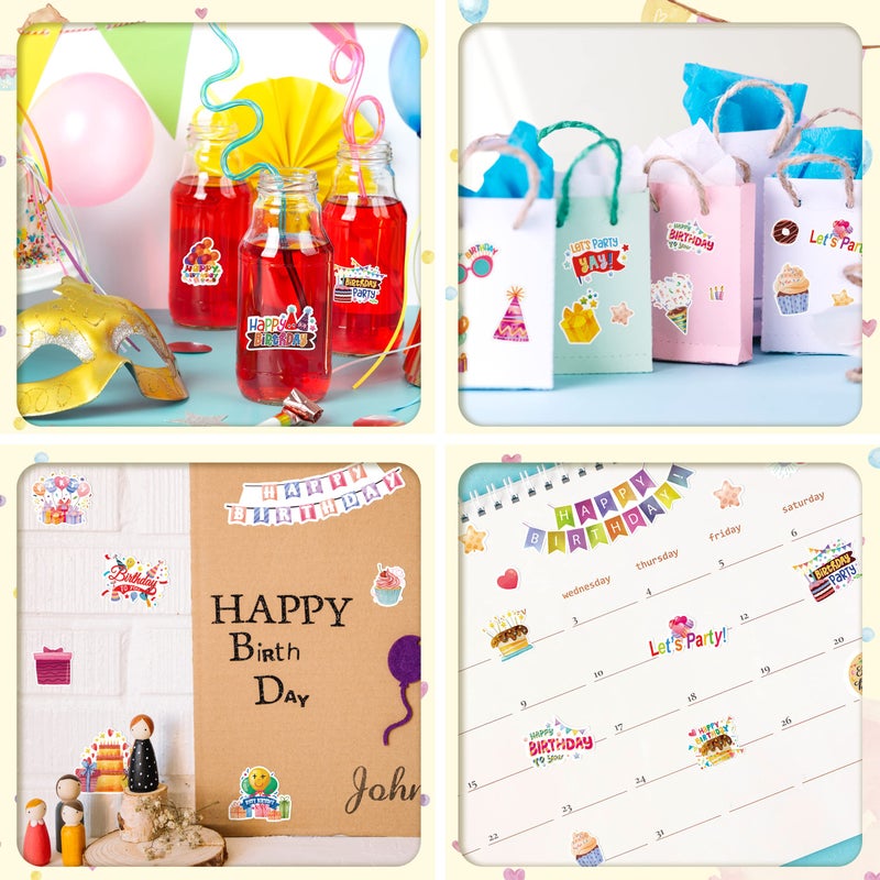 LINAYE 24 Sheets Happy Birthday Stickers - 730 Counts, Small & Large Sizes, Perfect for Birthday Party Decorations & Gifts - Image 3