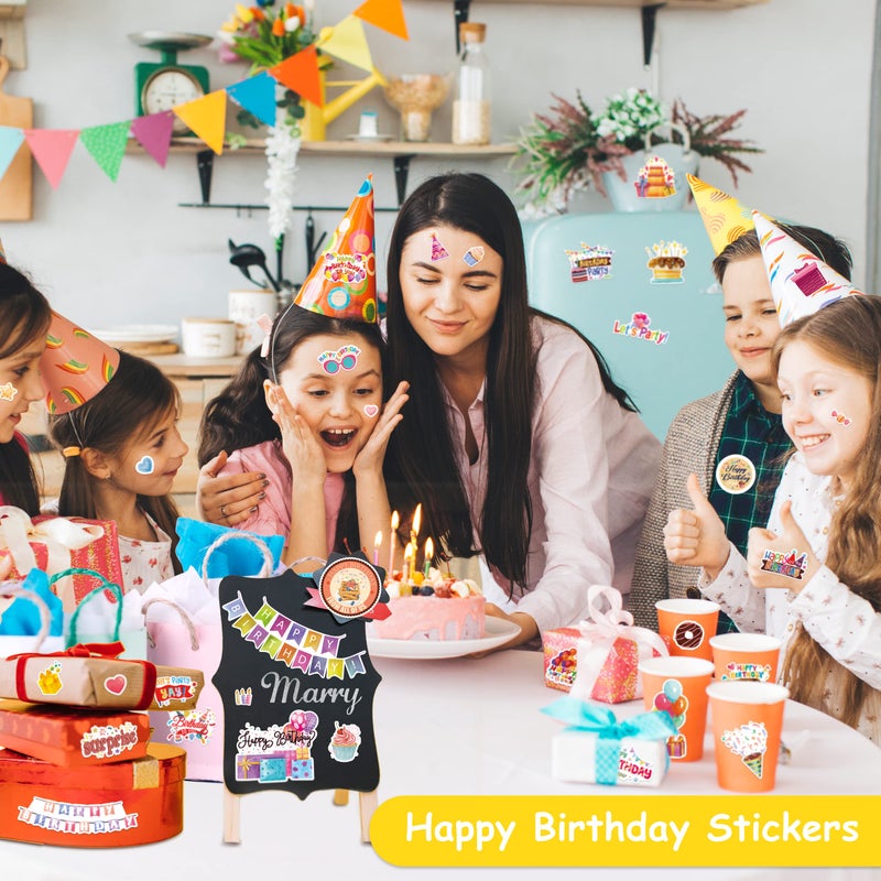 LINAYE 24 Sheets Happy Birthday Stickers - 730 Counts, Small & Large Sizes, Perfect for Birthday Party Decorations & Gifts - Image 2