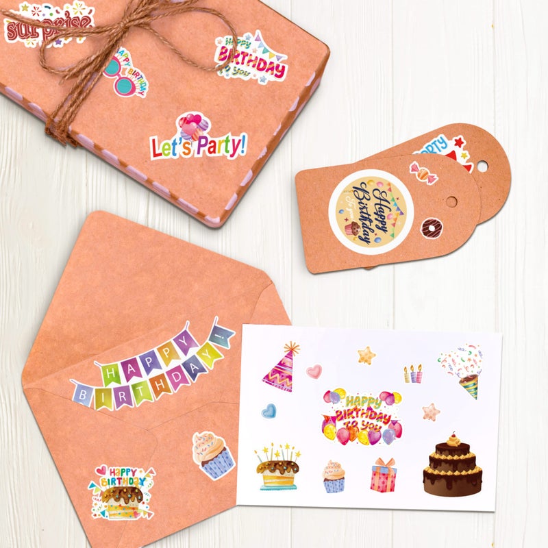 LINAYE 24 Sheets Happy Birthday Stickers - 730 Counts, Small & Large Sizes, Perfect for Birthday Party Decorations & Gifts - Image 4