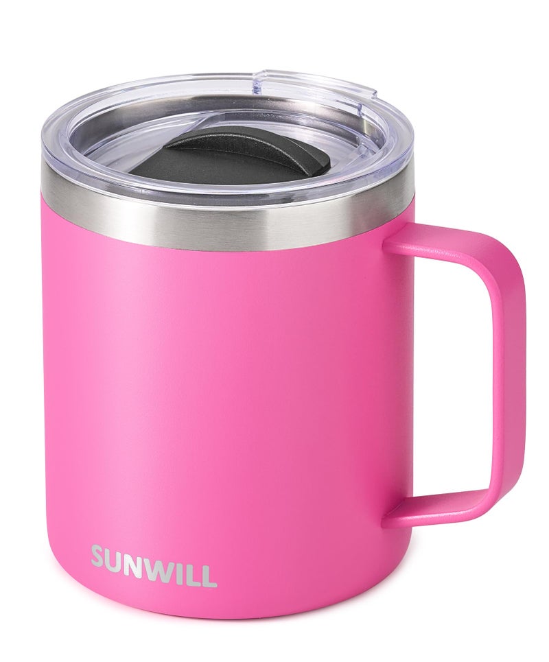 SUNWILL SUNWILL Insulated Coffee Mug with Lid  Stainless Steel Coffee Travel Mug  Coffee Cup with Handle 14oz for Home  Office  Camping  Powder Coated Magenta - Image 1