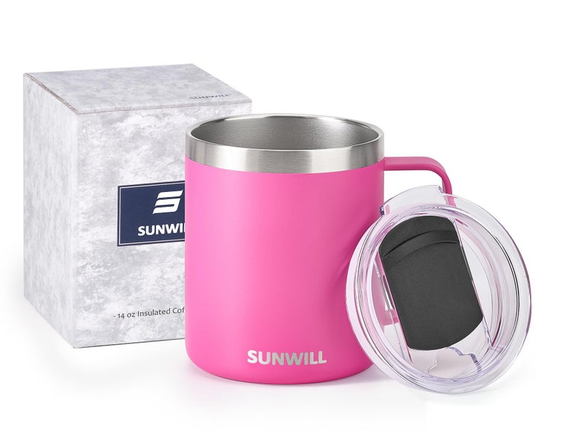 SUNWILL SUNWILL Insulated Coffee Mug with Lid  Stainless Steel Coffee Travel Mug  Coffee Cup with Handle 14oz for Home  Office  Camping  Powder Coated Magenta - Image 5