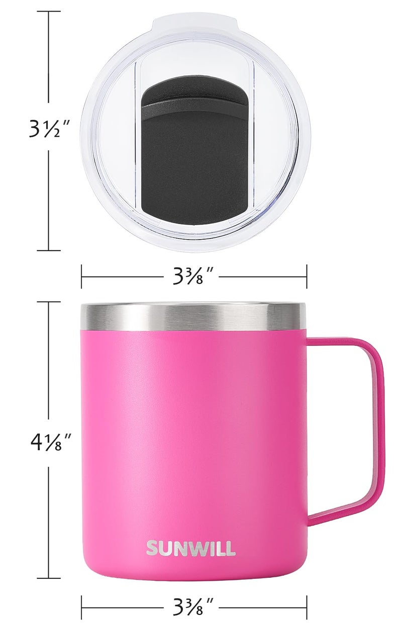 SUNWILL SUNWILL Insulated Coffee Mug with Lid  Stainless Steel Coffee Travel Mug  Coffee Cup with Handle 14oz for Home  Office  Camping  Powder Coated Magenta - Image 4