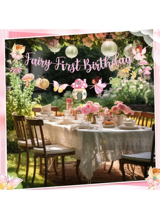 Tiamon Fairy First Birthday Decorations Banners Glitter Pink 1st Fairy Birthday Banner Hanging Garlands for Baby Girl Wonderland Garden Tale Themed Party Decor Supplies - Image 5