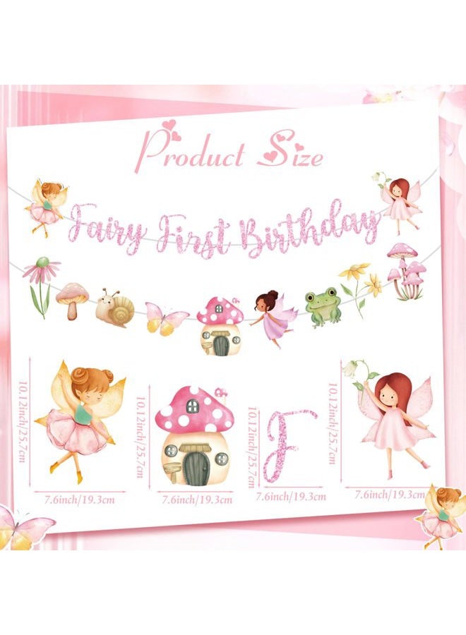 Tiamon Fairy First Birthday Decorations Banners Glitter Pink 1st Fairy Birthday Banner Hanging Garlands for Baby Girl Wonderland Garden Tale Themed Party Decor Supplies - Image 3