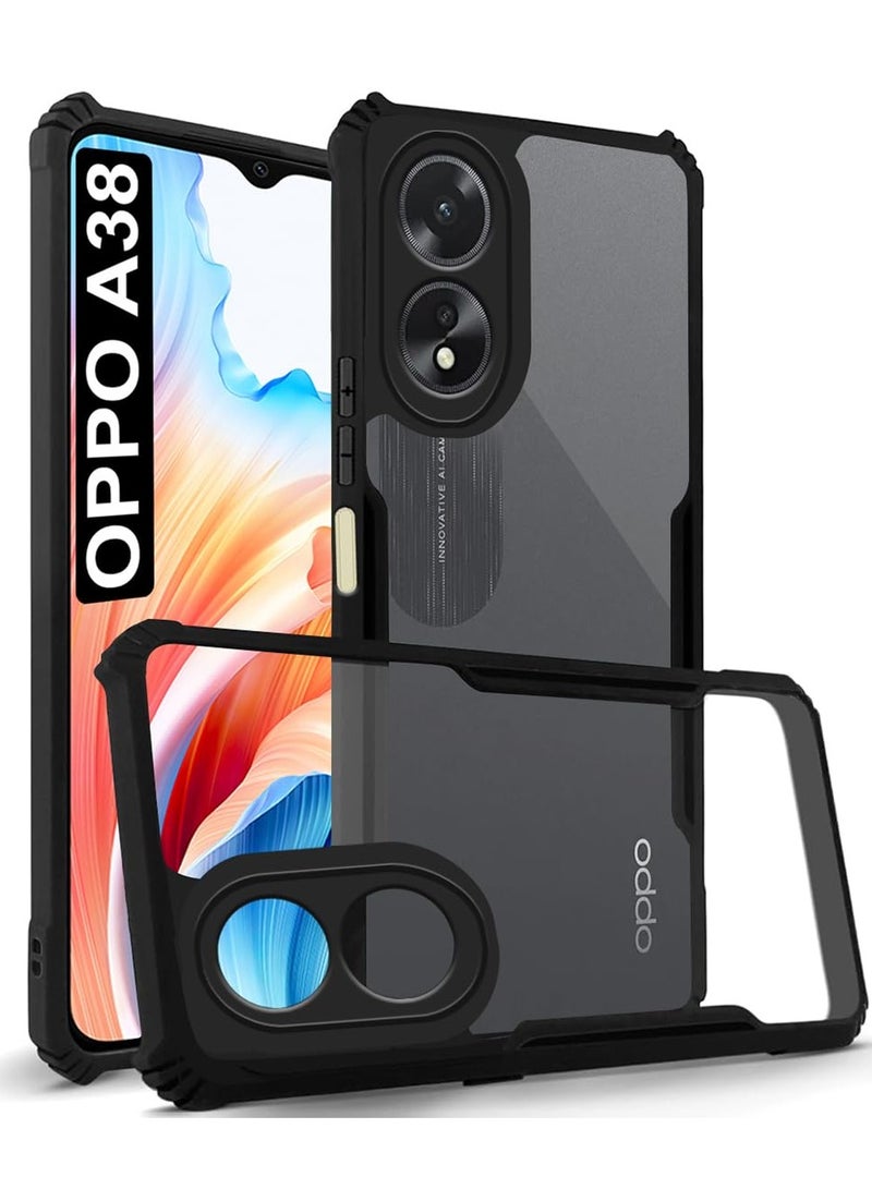 OPPO A38 4G / OPPO A18 Clear Hard PC Back Cover Case with Shockproof Premium TPU Black Border 360 Degree Impact Resistant Camera lens Protection Transparent Cover For OPPO A38 - Image 1