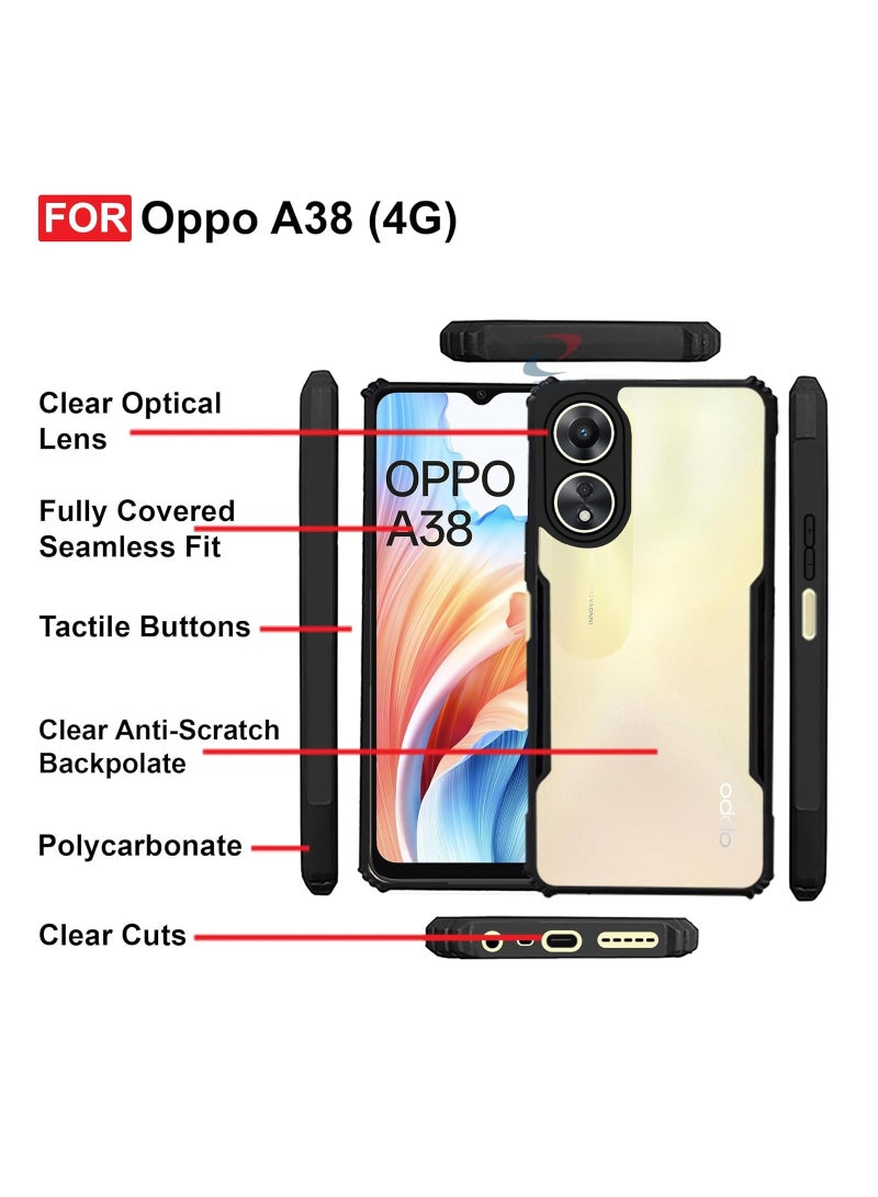 OPPO A38 4G / OPPO A18 Clear Hard PC Back Cover Case with Shockproof Premium TPU Black Border 360 Degree Impact Resistant Camera lens Protection Transparent Cover For OPPO A38 - Image 5