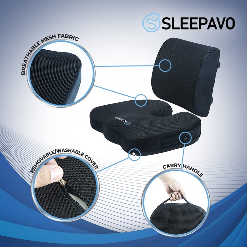 Sleepavo Memory Foam Seat Cushion for Office Chair-Orthopedic Back and Butt Pillow for Sciatica Tailbone Coccyx Hip Pain Relief for Sitting, Gaming, Desk, Car, Airplane-Padded Lumbar Support Pillow - Image 4