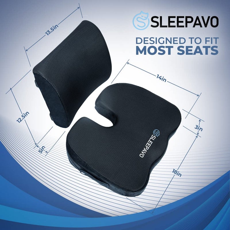 Sleepavo Memory Foam Seat Cushion for Office Chair-Orthopedic Back and Butt Pillow for Sciatica Tailbone Coccyx Hip Pain Relief for Sitting, Gaming, Desk, Car, Airplane-Padded Lumbar Support Pillow - Image 3