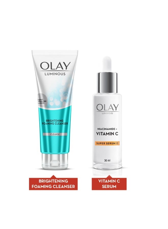 Olay Vitamin C Kit for 2X Glow | Vitamin C Serum with Free Cleanser l Even Glow and Smooth Texture | With Niacinamide l Normal, Oily, Dry & Combination Skin l Parabens & Sulphate free | Pack of 2 - Image 1