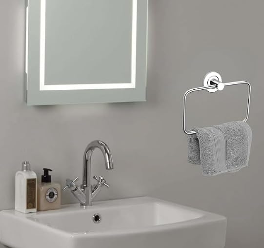 Stainless Steel Square Towel RingNapkin RingTowel HangerNapkin HolderTowel Holder for Bathroom Kitchen Washbasin Wash Area Homes Hotels Bathroom Accessories Chrome Finish Pack of 1  - Image 4