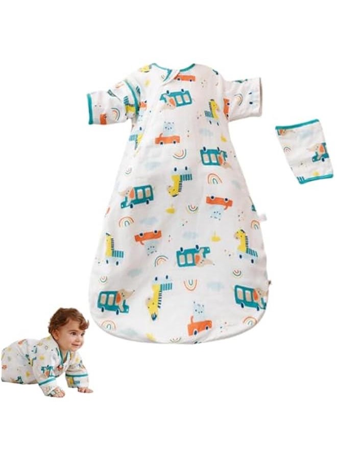 0TO1 Baby Sleep Sack, Baby Sleep Sack with 100% Organic Cotton, Oversleeve Detachable, Double Zipper Gauze Baby Sleeping Bag, Wearable Baby Blanket, Suitable for babies aged 0-9 months