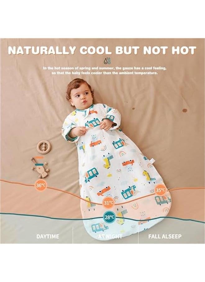 0TO1 Baby Sleep Sack, Baby Sleep Sack with 100% Organic Cotton, Oversleeve Detachable, Double Zipper Gauze Baby Sleeping Bag, Wearable Baby Blanket, Suitable for babies aged 0-9 months