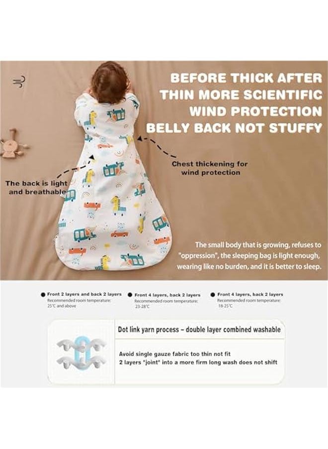 0TO1 Baby Sleep Sack, Baby Sleep Sack with 100% Organic Cotton, Oversleeve Detachable, Double Zipper Gauze Baby Sleeping Bag, Wearable Baby Blanket, Suitable for babies aged 0-9 months