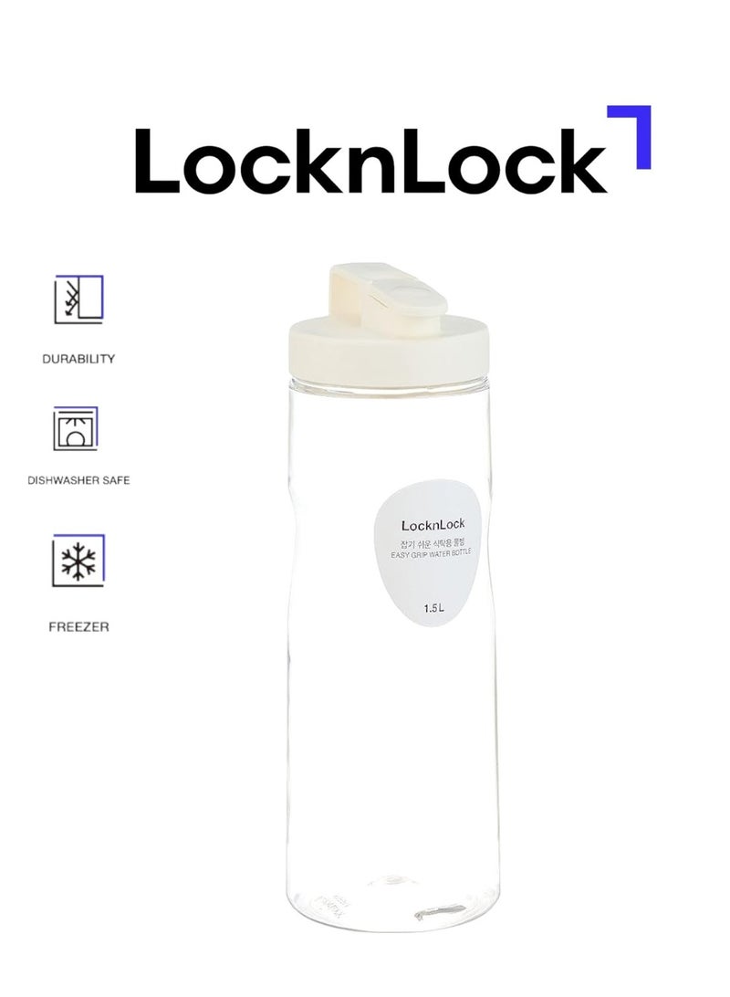 LOCK & LOCK LocknLock 1.5L Easy Grip Water Bottle - White, Transparent with Detachable Lid for Fridge and Tabletop Use - Image 1