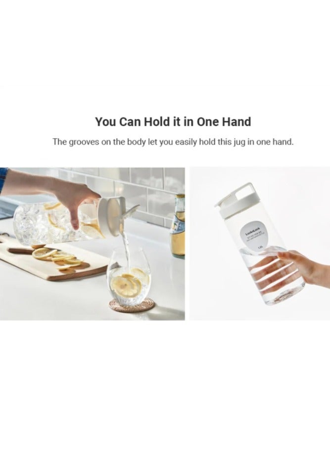 LOCK & LOCK LocknLock 1.5L Easy Grip Water Bottle - White, Transparent with Detachable Lid for Fridge and Tabletop Use - Image 3