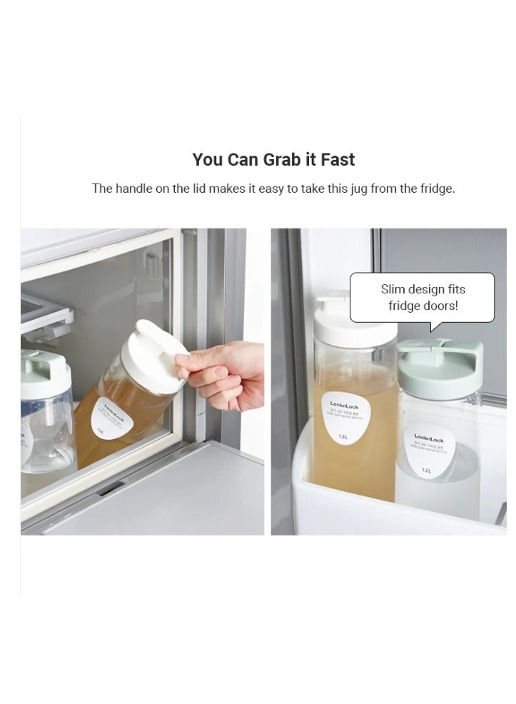 LOCK & LOCK LocknLock 1.5L Easy Grip Water Bottle - White, Transparent with Detachable Lid for Fridge and Tabletop Use - Image 2