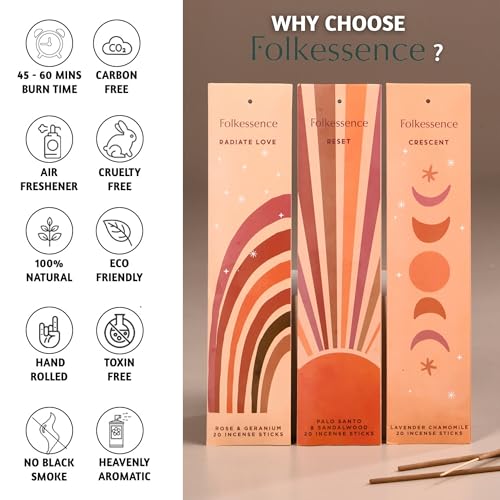 Folkulture Incense Sticks | Set of 6 (120 Sticks) Non Toxic Palo Santo Insence-Sticks | 45 Mins Burn Time | Sandalwood Incenses, Lemongrass, Rose Geranium | Organic Inscents-Sticks for Home - Image 4