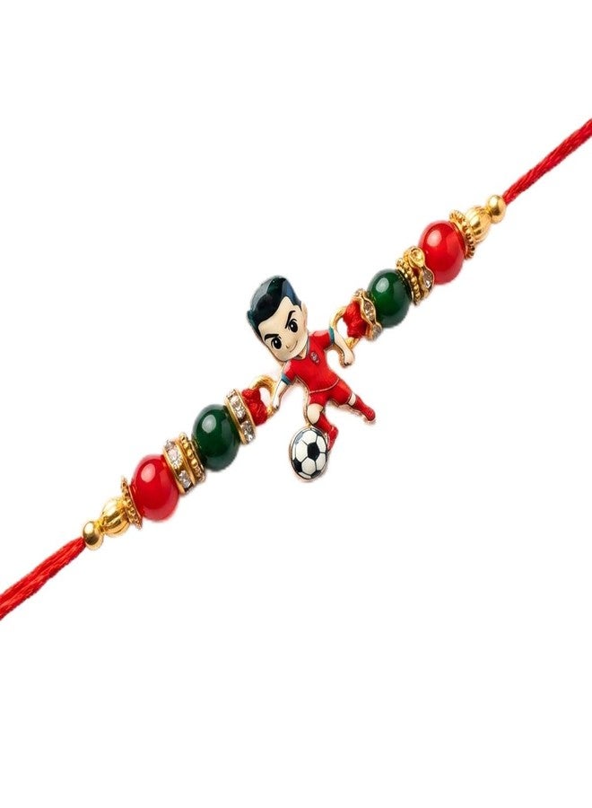 Fabdrap - Cartoon Football Player Rakhi for Kids Boy/Girl Brother/Sister with Greeting Card and Roli Chawal - Image 1