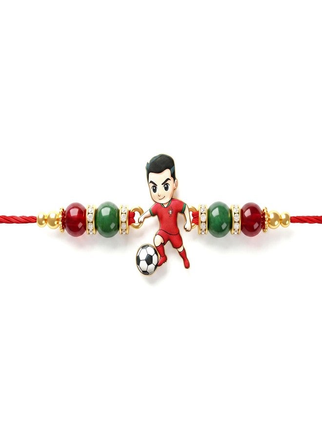 Fabdrap - Cartoon Football Player Rakhi for Kids Boy/Girl Brother/Sister with Greeting Card and Roli Chawal - Image 3