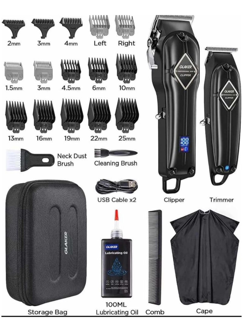 GLAKER Professional Hair Clippers and T-Blade Trimmer for Men with Cordless 3 in 1 Versatile Hair Trimmer with 15 Pcs Guards, Professional Barber Clippers Rechargeable Fading Clippers Grooming Kit - Image 1