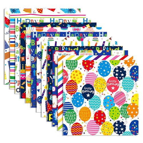 BHNACIER 24 Sheets Happy Birthday Pattern Paper Happy Birthday Scrapbook Paper 118 x 118 Colorful Balloon Candle Happy Birthday Lettering Patterned DoubleSided Decorative Craft Papers for Photo Album - Image 1