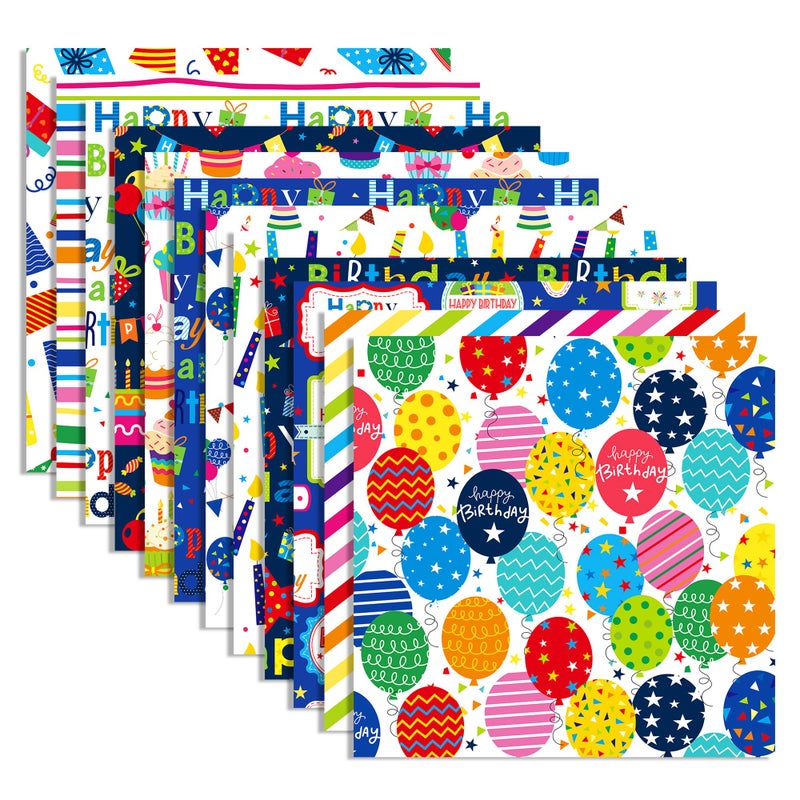 BHNACIER 24 Sheets Happy Birthday Pattern Paper Happy Birthday Scrapbook Paper 118 x 118 Colorful Balloon Candle Happy Birthday Lettering Patterned DoubleSided Decorative Craft Papers for Photo Album - Image 3