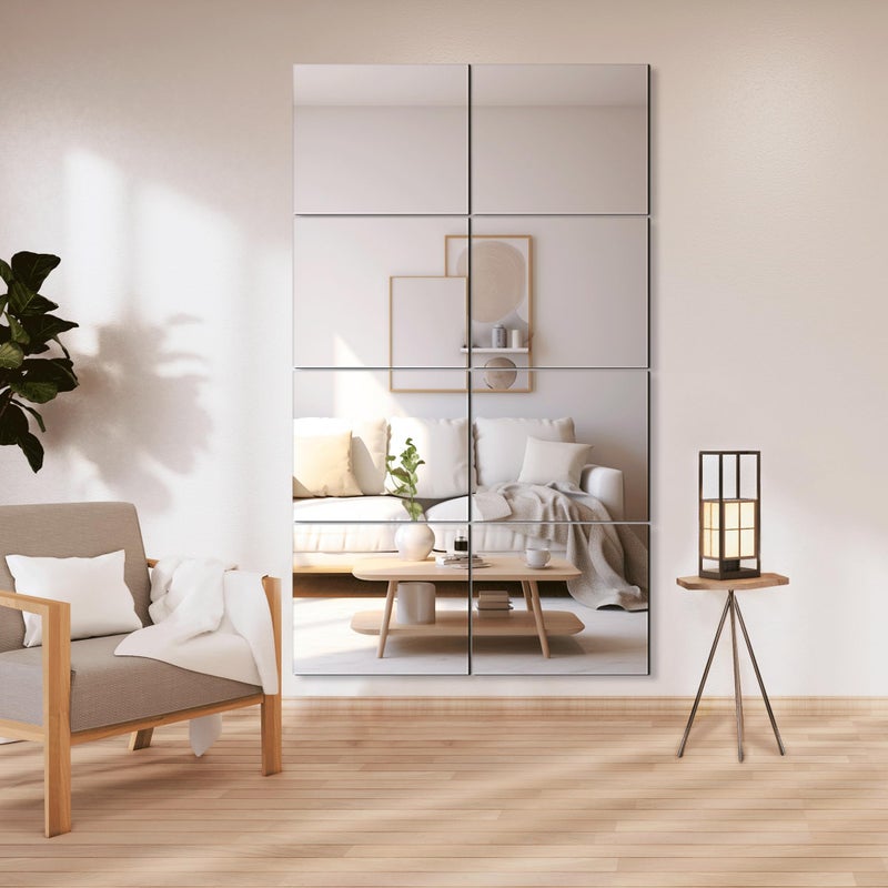 Delma Frameless Mirror Tiles 14"x12"x8 Pcs Wall Mounted, Shatter Resistant Full Length Tempered Glass Panels for Home Gym Bathroom Bedroom & Living Room Decor - Image 1