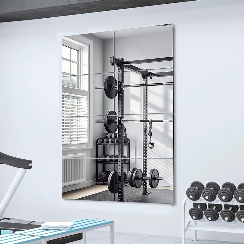 Delma Frameless Mirror Tiles 14"x12"x8 Pcs Wall Mounted, Shatter Resistant Full Length Tempered Glass Panels for Home Gym Bathroom Bedroom & Living Room Decor - Image 2
