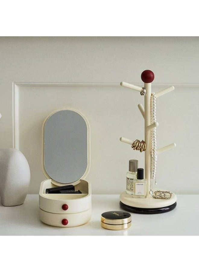 360°Rotating Multifunctional Holder,  Coffee Mug Storage, Jewelry Storage,  with Rotating Base and 6 Hooks (White-Red) - Image 3