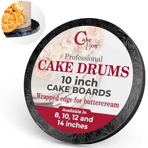 Cakebon Cake Boards - Sturdy 1/2 Thick Drums - 10 Inch Professional Fully Wrapped Edges Black 1-Pack - Image 1