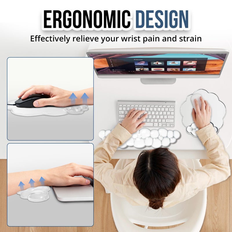 Telihao Keyboard Wrist Rest Set â€” Ergonomic Cloud Wrist Rest Keyboard and Mouse Pad, Non-Slip Desk Accessories for Office and Homeï¼ˆWhiteï¼‰ - Image 5