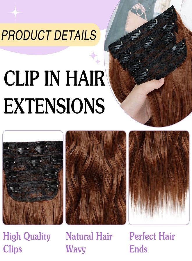 NAYOO 4PCS Clip in Hair Extensions Long Wavy Curly Synthetic Thick Hairpieces Auburn for Women with Fiber Double Weft Hair Full Head（16 Inch, Auburn） - Image 3